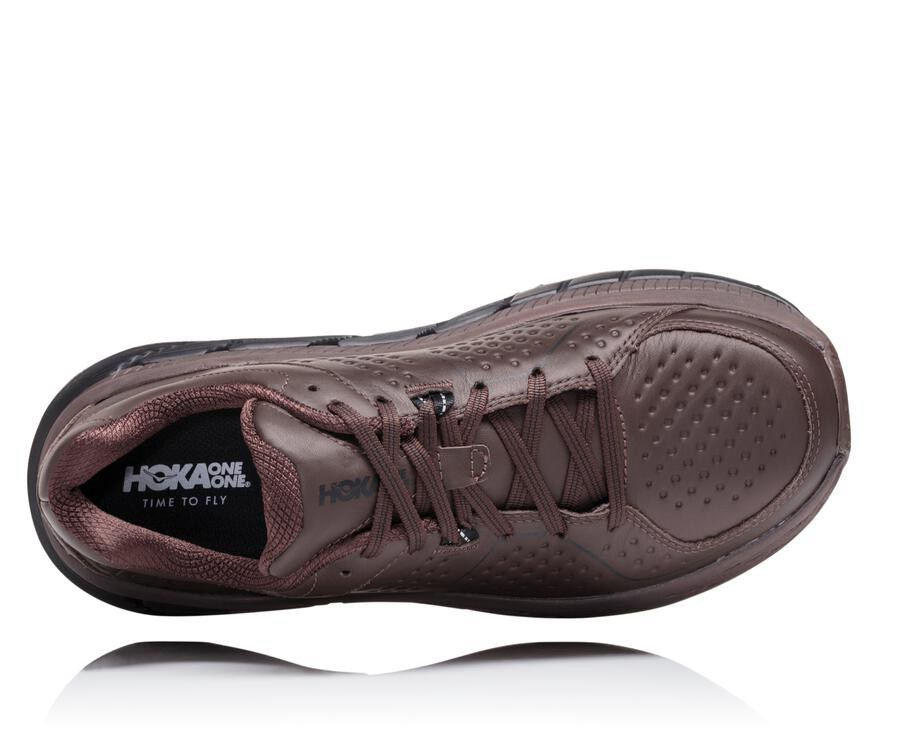 Hoka One One ランニングシューズ メンズ ブラウン - Gaviota レザー - MU8940517